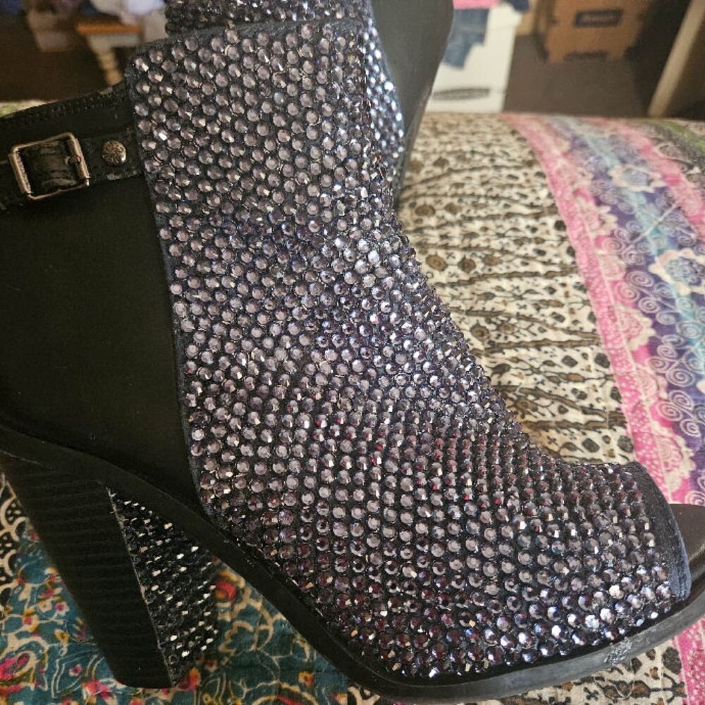 Via Spiga, Blue & Black Peep Toe, Ankle Boots